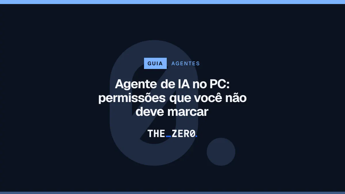 Cartaz editorial do The Zero em azul-marinho, com a marca da casa e faixa azul de Agentes, para o guia sobre Agente de IA no PC.