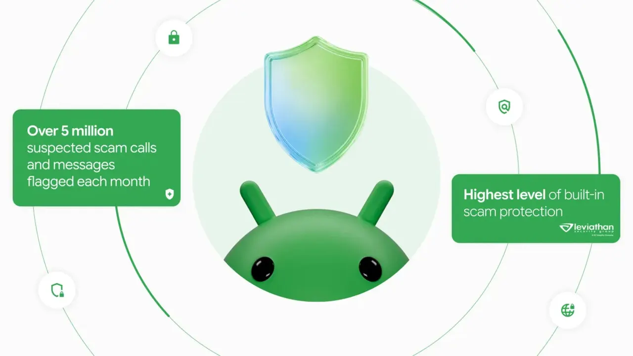 Celular Android exibindo alerta de golpe em ligação, em ilustração oficial do Google