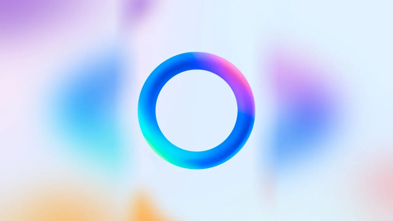 Logotipo da Meta AI, um anel em degradê de azul, roxo e verde, centralizado sobre fundo claro