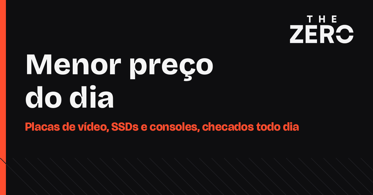 Arte com o texto Menor preço do dia e a marca The Zero sobre fundo escuro