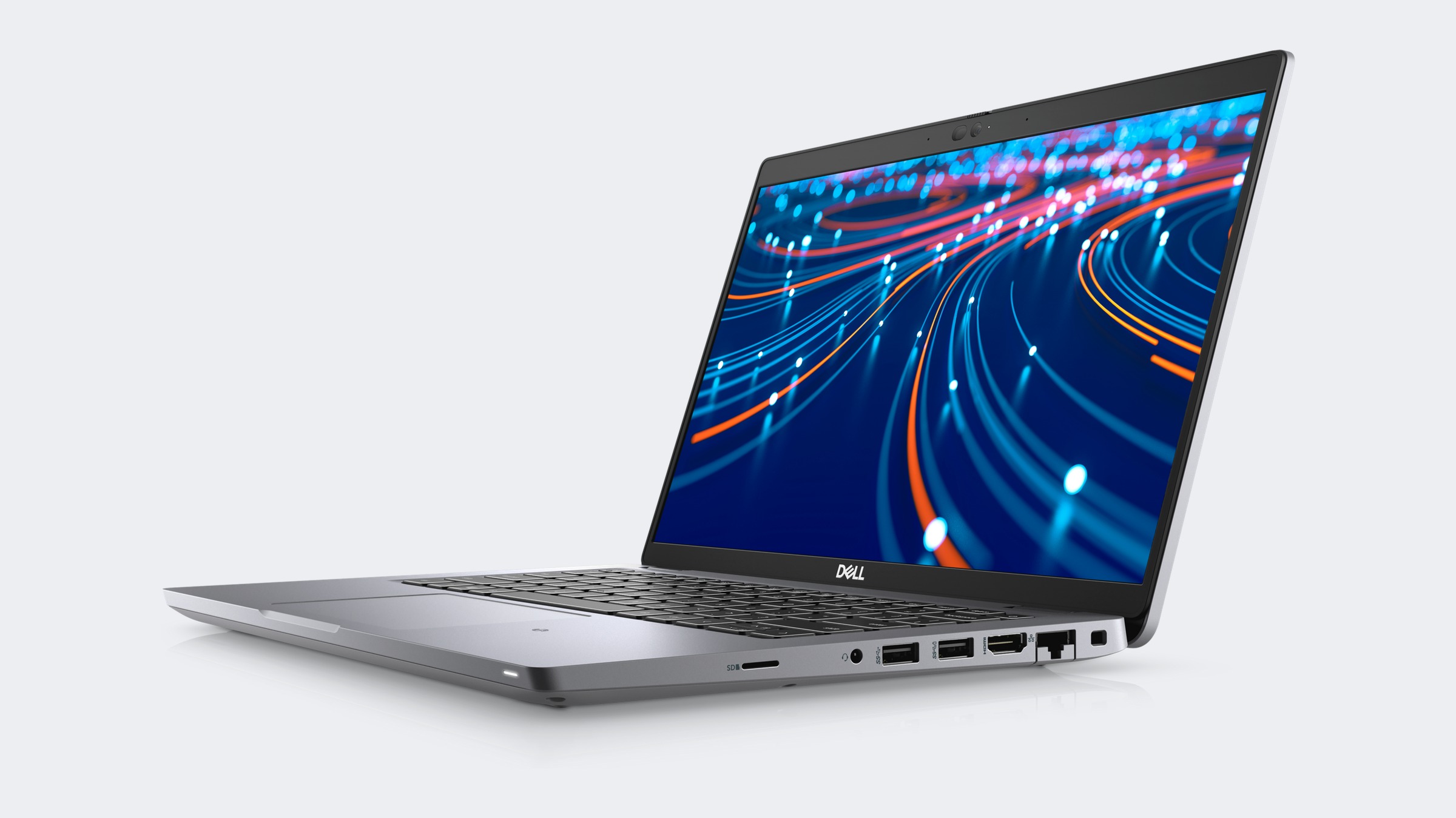 Notebook corporativo Dell Latitude 5420 aberto exibindo a tela antirreflexo de 14 polegadas e o teclado em acabamento escuro.