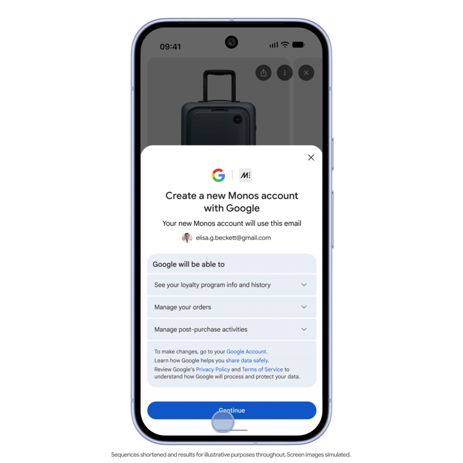 Tela do Modo IA da Google com uma mochila marrom, preço de 125,99 dólares e botão Buy azul