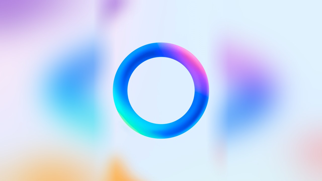 Logotipo da Meta AI, um anel em degradê de azul, roxo e verde, centralizado sobre fundo claro