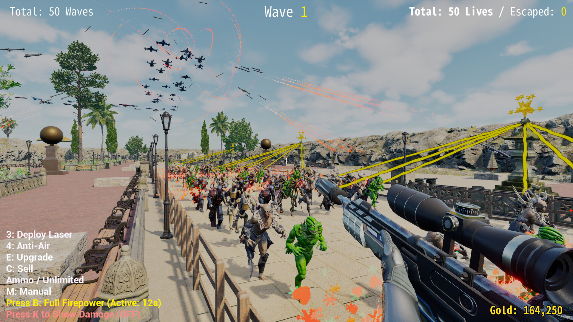Menu de WPG Ravelin na página da Steam: base com holofotes e torres, logo WPG RAVELIN ao centro e botões de modo de jogo